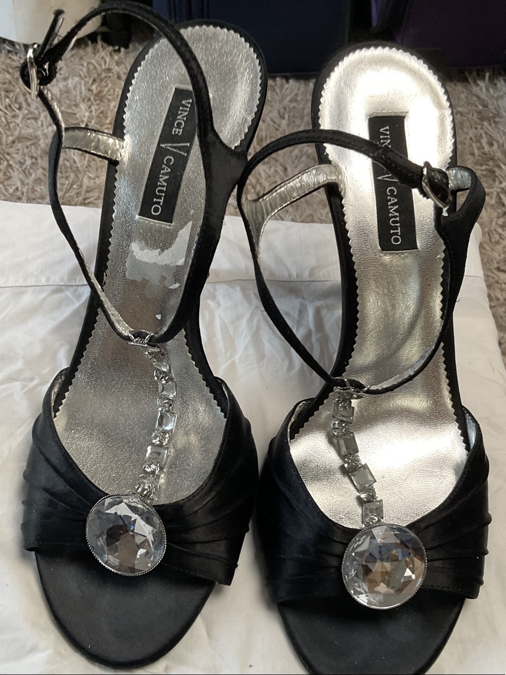 Vince Camuto Black T-Strap Gemstone Sandals